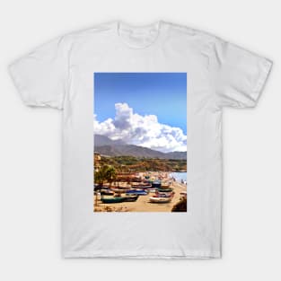 Fishing Boats Burriana Beach Nerja Spain T-Shirt